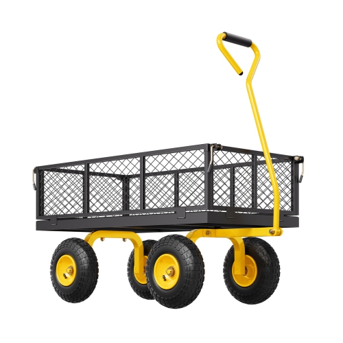 VEVOR 900 Lbs Heavy Duty Steel Garden Cart, Garden Wagon Cart on Wheels,Utility Wagon Carts with 10" Tires and Mesh Removable Sides(Convert to