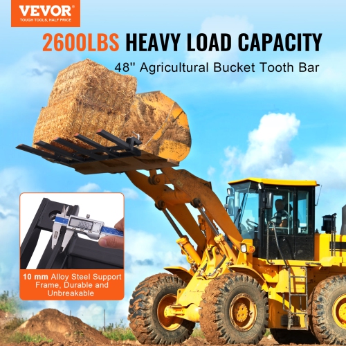 VEVOR 2600 lbs Capacity Clamp on Debris Forks to 48" Bucket, Heavy Duty Clamp on Pallet Forks Bucket Attachments, Fit for Loader Bucket Skid Steer