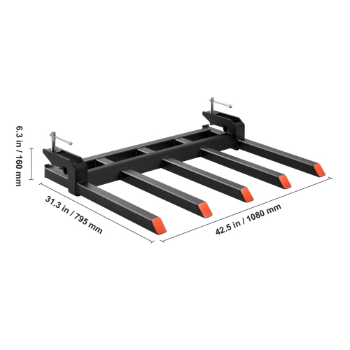VEVOR 2600 lbs Capacity Clamp on Debris Forks to 48" Bucket, Heavy Duty Clamp on Pallet Forks Bucket Attachments, Fit for Loader Bucket Skid Steer
