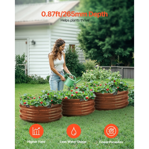 VEVOR 2 x 1 ft 3Pcs Metal Raised Garden Bed, Outdoor Galvanized Planter Box, Open Bottom, Large Round Planter Raised Bed for Gardening Vegetables,