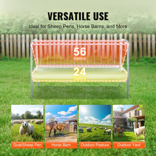 VEVOR 2 in 1 Livestock Hay Feeder, Grain & Hay Feeder, 80-Gallon Capacity, 59" Long Hay Feeder with Deeper Feeding Pan, Heavy Duty Steel Grain & Hay