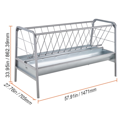 VEVOR 2 in 1 Livestock Hay Feeder, Grain & Hay Feeder, 80-Gallon Capacity, 59" Long Hay Feeder with Deeper Feeding Pan, Heavy Duty Steel Grain & Hay