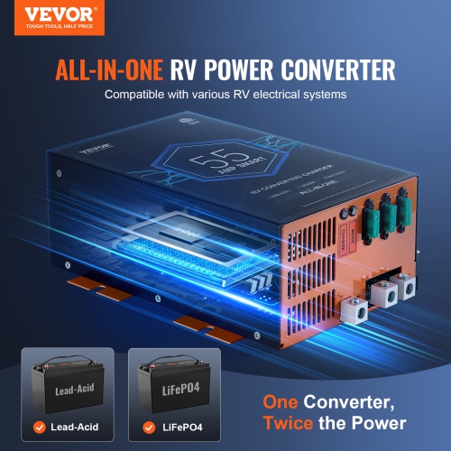 Convertisseur de VR VEVOR 55 A, chargeur de batterie CA à CC 12&nbsp;V 110&nbsp;V pour VR avec recharge intelligente à 4 étapes 13&nbsp;V vers