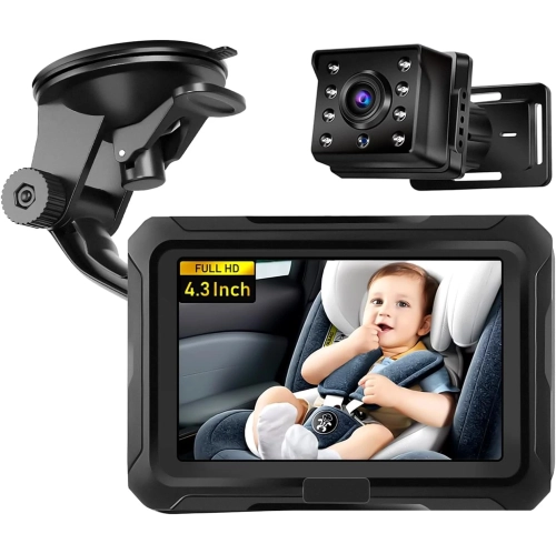 MYACUC  Baby Car Camera, Baby Car Mirror, 4.3" HD 1080P, 360 °Rotation Night Vision Baby Monitor With Camera, Rear Facing 5 Mins Easy Installation