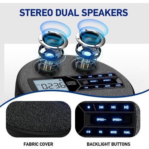 Portable CD Player,Rechargeable CD Player with Dual Speakers and Anti Skip,CD,USB,AUX,LCD Display,CD Player for Home Car