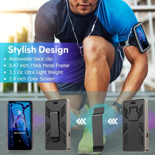 Lecteur MP3 64&nbsp;Go avec Bluetooth, lecteur de musique numérique portatif sans perte avec enregistreur radio FM, lecteur MP3/MP4 à pince pour les