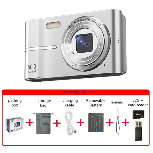 New CCD student retro camera HD dual camera can take photos and record video mini SLR camera student 4k camera-silver + 32G memory card [with card