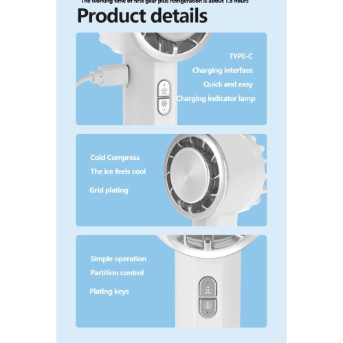 New handheld ice semiconductor cooling fan USB charging portable desktop high-speed small fan brushless motor - KK9 cooling fan - white