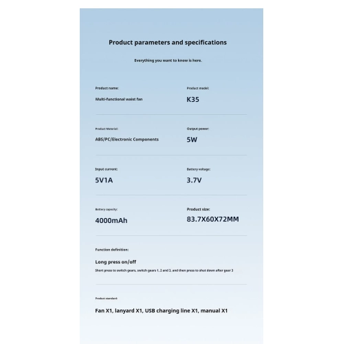 2025 new waist hanging fan portable high wind power desktop small fan large capacity long endurance outdoor neck hanging fan three-speed high speed