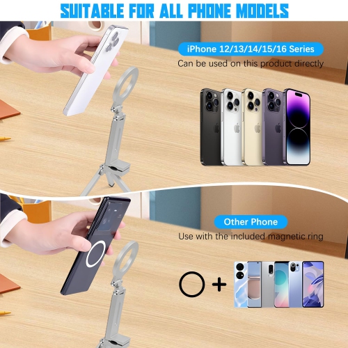 Portable Foldable Desktop Phone Holder, Mini Magnetic Tripod Compatible with iPhone MagSafe, Ideal for Travel and Live Streaming