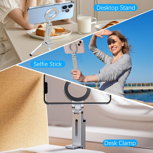 Portable Foldable Desktop Phone Holder, Mini Magnetic Tripod Compatible with iPhone MagSafe, Ideal for Travel and Live Streaming
