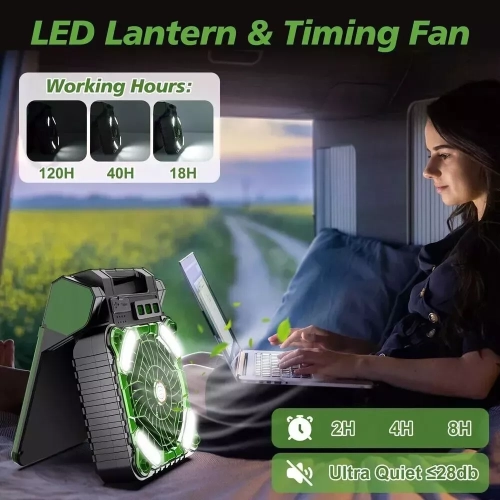 Lampe de tente LED rechargeable à vitesse variable de Solar Power pour ventilateur de camping portatif
