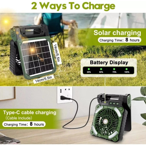 Lampe de tente LED rechargeable à vitesse variable de Solar Power pour ventilateur de camping portatif