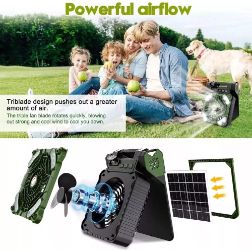 Lampe de tente LED rechargeable à vitesse variable de Solar Power pour ventilateur de camping portatif