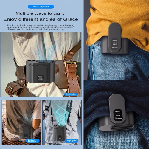 10000mAh Waist Fan Super Airflow Waist Clip Wearable Fan Necklace Fan Personal Fan Cooling Fan Hands-free for Fishing, Gardening, Climbing, Cycling