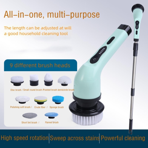 Electric Spin Scrubber Cordless Power Scrubber with Long Handle & 9 Interchangeable Brush Heads, Dual Speed, Shower Scrubber for Cleaning