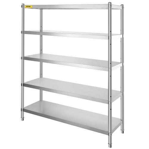VEVOR 60x18.5 Inch Stainless Steel Shelving 5 Tier Adjustable Shelf Storage Unit Stainless Steel Heavy Duty Shelving for Kitchen Commercial Office