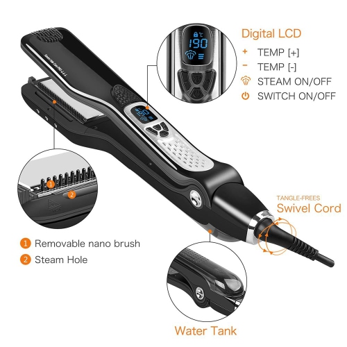 Professional Steam Hair Straightener, Electric Fast Steam Hair Brush Ceramic Flat Iron, with Upgrade Anti-Static Infrared Technology for All Hair