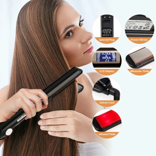 Professional Infrared Hair Straightener and Styling Iron with Flat Plates, Hair Treatment for Damaged Hair, LCD Display
