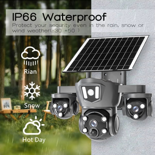 Solar 2.4G WIFI Outdoor Waterproof Spherical Household Triple Camera HD Monitoring Wireless Mobile Phone Remote Viewing Probe - With 32GB Memory Card