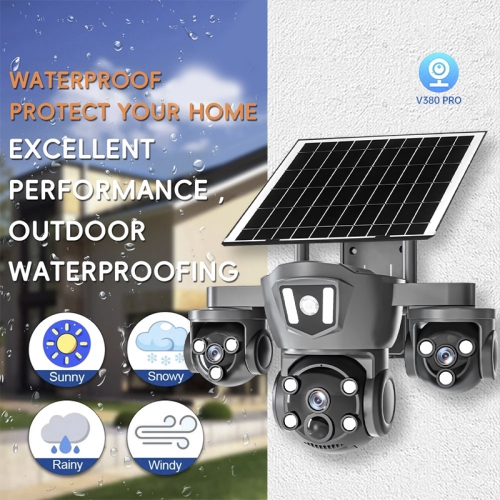 Solar 2.4G WIFI Outdoor Waterproof Spherical Household Triple Camera HD Monitoring Wireless Mobile Phone Remote Viewing Probe - With 32GB Memory Card