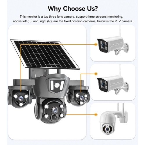 Solar 2.4G WIFI Outdoor Waterproof Spherical Household Triple Camera HD Monitoring Wireless Mobile Phone Remote Viewing Probe - With 32GB Memory Card