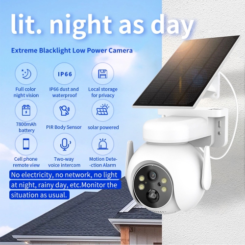 Outdoor Solar Security Camera Wireless 2.4G WiFi Low Power Consumption Black Light Night Vision Waterproof and Dustproof Remote Monitoring - Memory