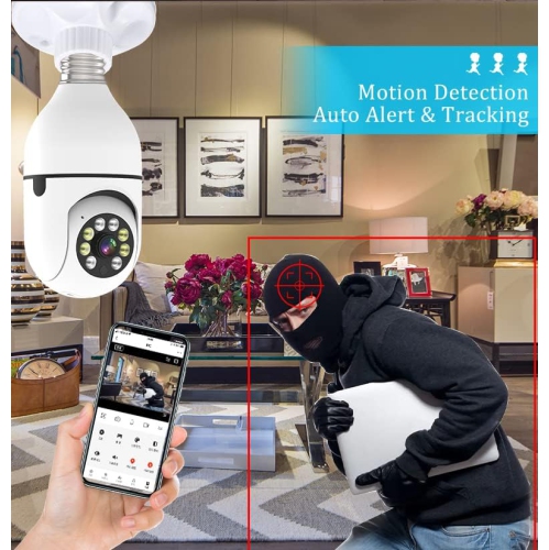 Caméra à ampoule Wi-Fi 2,4 GHz, vision nocturne ultra-nette + voix bidirectionnelle, surveillance panoramique à 360°, surveillance à distance du