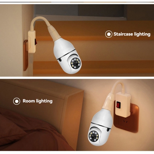 Caméra à ampoule Wi-Fi 2,4 GHz, vision nocturne ultra-nette + voix bidirectionnelle, surveillance panoramique à 360°, surveillance à distance du