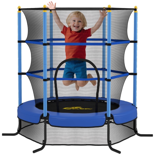 Qaba Kids Trampoline with Safety Enclosure Net and Built-in Zipper Safety Pad, Indoor Outdoor Exercise Fitness Equipment for Children Toddler Age