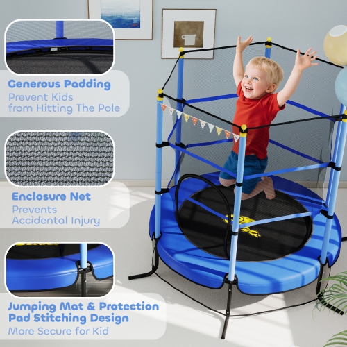 Qaba Kids Trampoline with Safety Enclosure Net and Built-in Zipper Safety Pad, Indoor Outdoor Exercise Fitness Equipment for Children Toddler Age