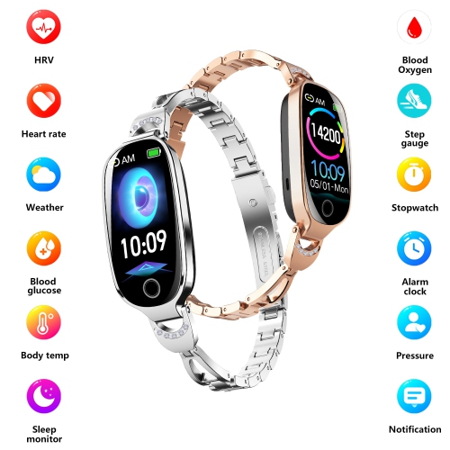 Elegant women's smartwatch – 1.1-inch HD display, Bluetooth 5.3, health monitoring, IP67 waterproof, compatible with iPhone and Android