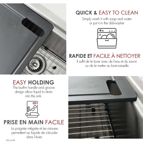 STYLISH 16 7/8" Black Wood Fiber Workstation Cutting Board