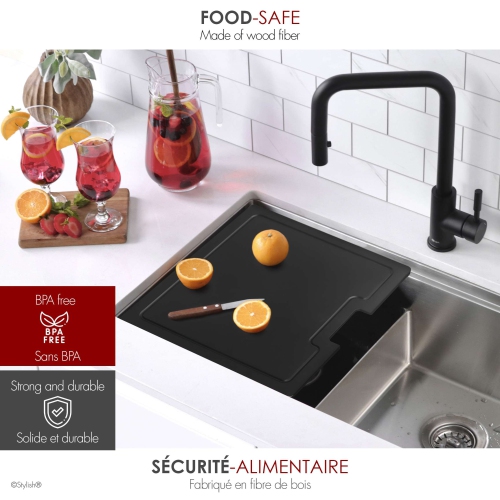 16 3/4" Black Wood Fiber Workstation Cutting Board