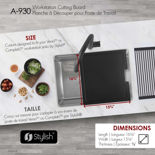 16 3/4" Black Wood Fiber Workstation Cutting Board
