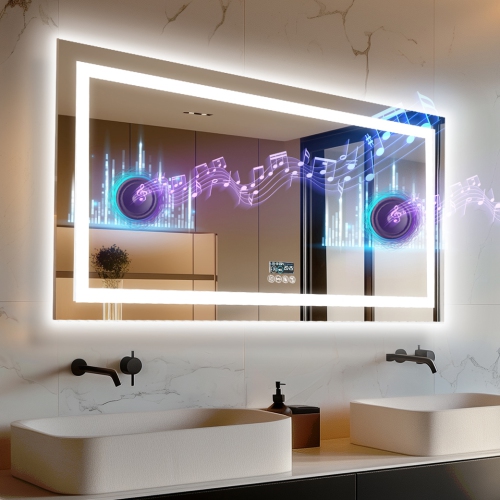 LUVODI 40''x24'' LED Bathroom Mirror with Lights, Built-in Bluetooth Speaker, Anti-Fog Dimmable 3 Lights Setting Backlit + Front Lit, Lighted Vanity