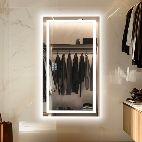 LUVODI 40''x24'' LED Bathroom Mirror with Lights, Built-in Bluetooth Speaker, Anti-Fog Dimmable 3 Lights Setting Backlit + Front Lit, Lighted Vanity