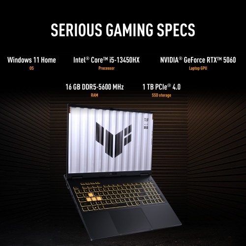 ASUS TUF Gaming F16 Gaming Laptop (16” 165Hz Display / Intel Core i5-13450HX Processor / NVIDIA GeForce RTX 5060 / 16GB RAM / 1TB SSD / Windows 11