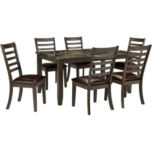 Cosmic Homes 7-Piece Brandon Dining Table Set for 6 – Black & Brown, Wooden Kitchen Table with Faux Leather Chairs