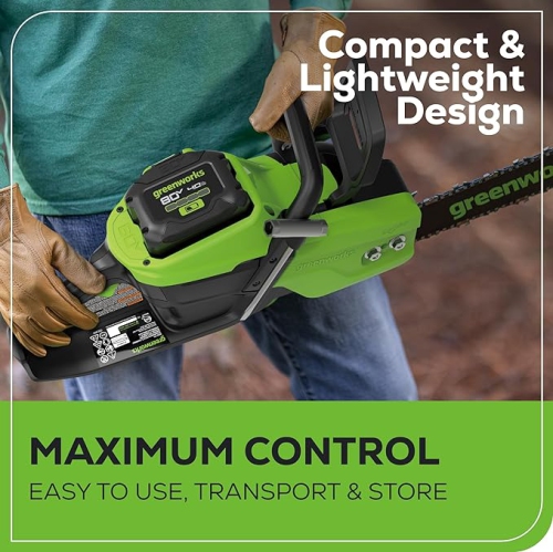 Greenworks 80V 16" Brushless Cordless Chainsaw, 2.5Ah Battery and Charger Included