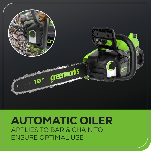Greenworks 80V 16" Brushless Cordless Chainsaw, 2.5Ah Battery and Charger Included
