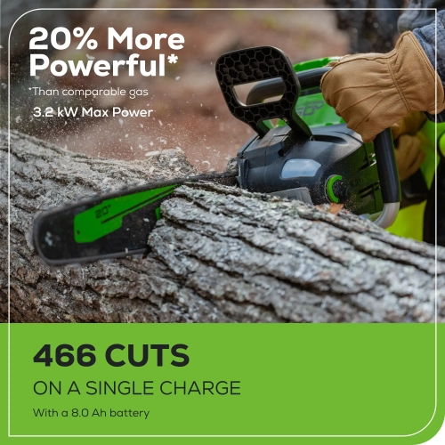 Greenworks 60V 20" Cordless Battery 3.2kW Chainsaw, 8.0Ah Battery & Rapid Charger Included