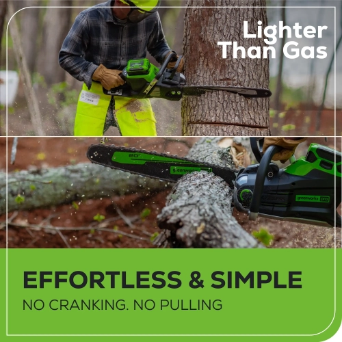 Greenworks 60V 20" Cordless Battery 3.2kW Chainsaw, 8.0Ah Battery & Rapid Charger Included