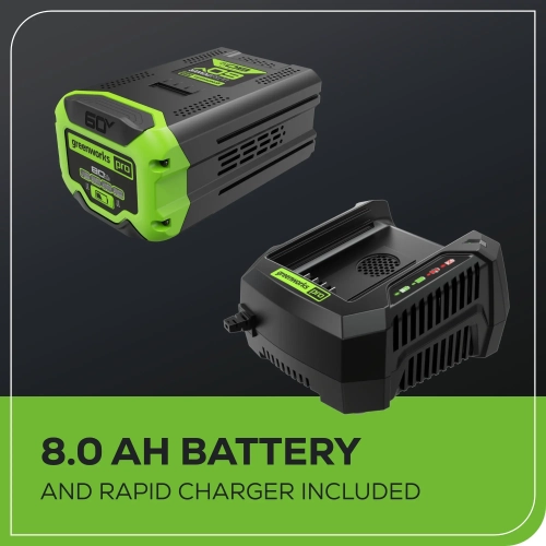 Greenworks 60V 20" Cordless Battery 3.2kW Chainsaw, 8.0Ah Battery & Rapid Charger Included