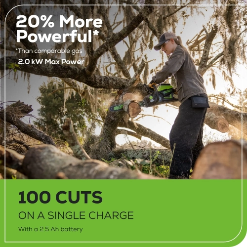 Greenworks 60V 16" Brushless Cordless Chainsaw, 2.5Ah Battery and Charger Included