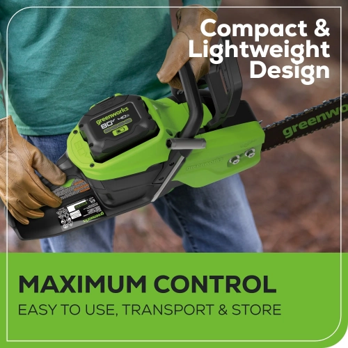 Greenworks 80V 18" Brushless Cordless Chainsaw, 4.0Ah Battery and Charger Included