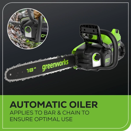 Greenworks 80V 18" Brushless Cordless Chainsaw, 4.0Ah Battery and Charger Included