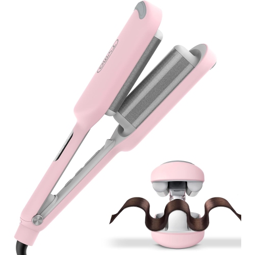 TYMO ROVY Hair Waver Curling Iron, 3-Barrel Ionic Hair Curler with 9 Heat Settings,Pink, 1.25 inch - Open Box