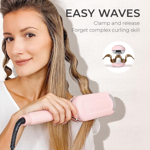 TYMO ROVY Hair Waver Curling Iron, 3-Barrel Ionic Hair Curler with 9 Heat Settings,Pink, 1.25 inch - Open Box