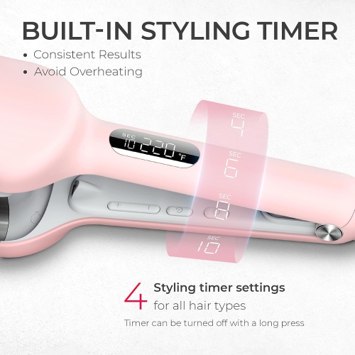 TYMO ROVY Hair Waver Curling Iron, 3-Barrel Ionic Hair Curler with 9 Heat Settings,Pink, 1.25 inch - Open Box